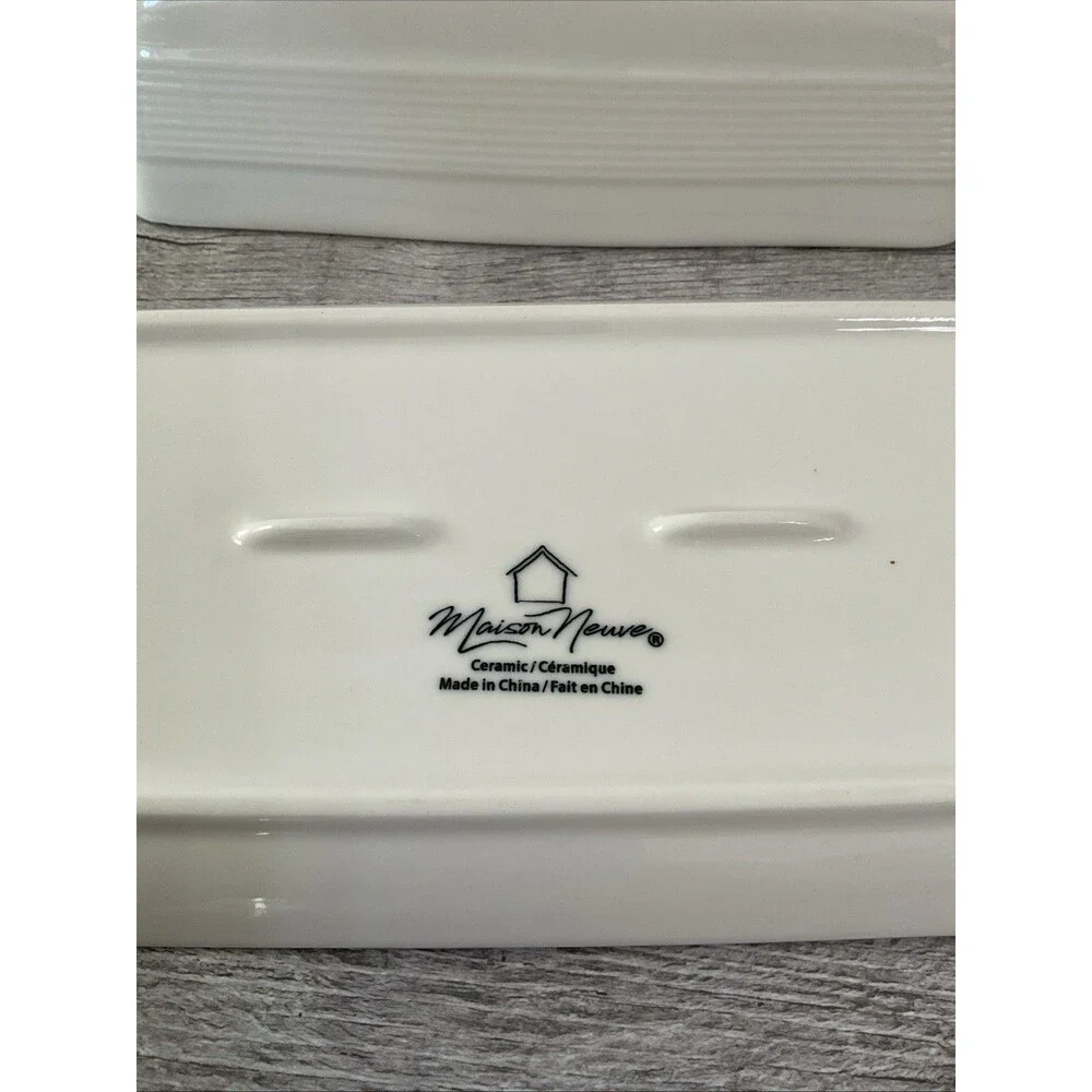 Maison Neuve Ceramic White Butter Dish w/Lid 8 3/8